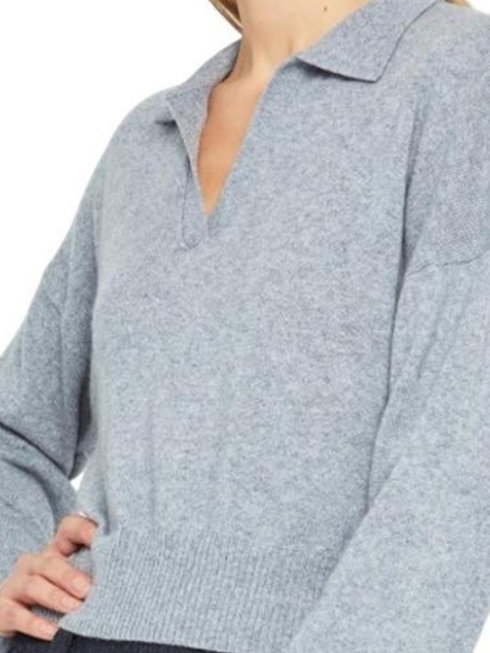 Theory Cashmere Polo Sweater Light Gray Collared V-Neck